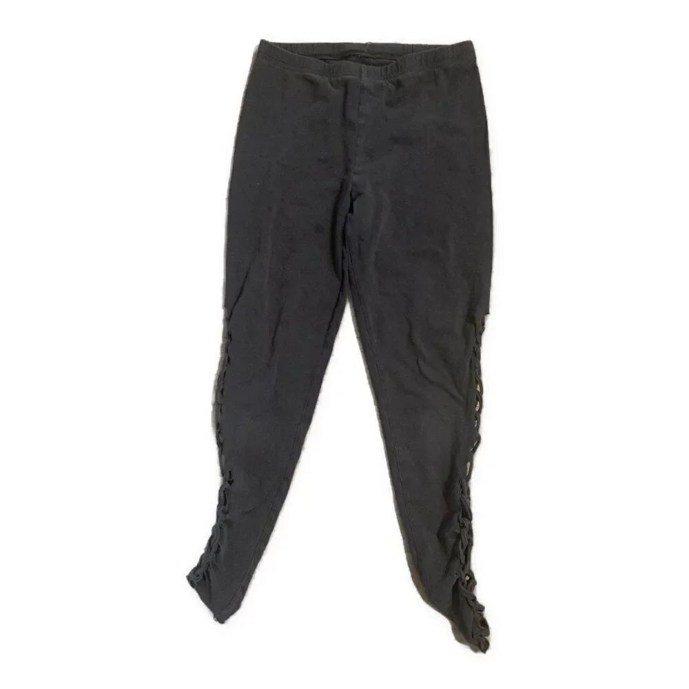 American Apparel Womens Solid Black Side Lace Up Leggings Small